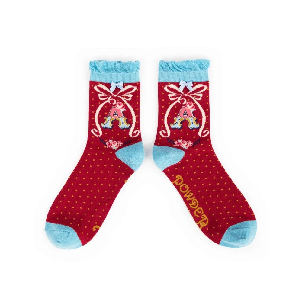 Bamboo Alphabet‎ Socks Letter A Floral Polka Dot Ruffle Cuff NEW